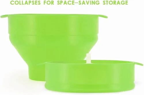 Vista 2 de Cuenco plegable de silicona para palomitas de maíz para microondas con tapa, grado alimenticio, verde, 9.4 x 7.9 x 5.7 pulgadas
