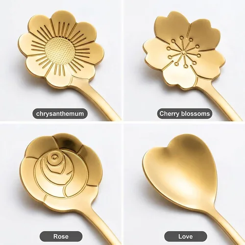 Vista 2 de Juego de 4 cucharaditas de café de 7 pulgadas, cucharas de café para bebidas, para postre, café, helado, té (dorado)
