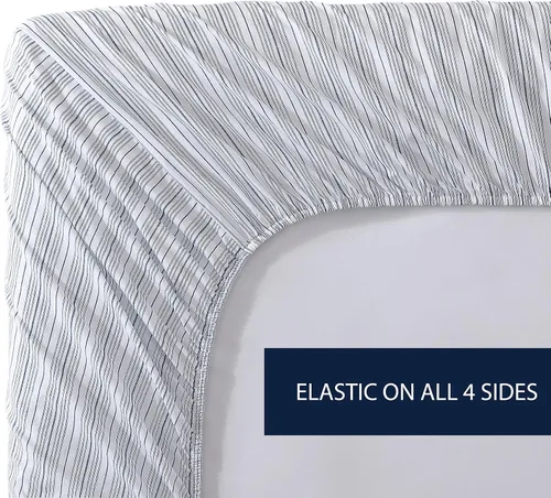 Vista 5 de Nautica Sábana bajera ajustable de tamaño individual, ropa de cama de percal de algodón crujiente, sábana ligera y transpirable, bolsillo profundo