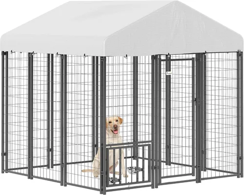 Vista 14 de PawHut Perrera para Perros al Aire Libre con Techo, 4' x 4' x 6' Recinto de Juegos para Perros de Alambre Soldado Resistente con Cerradura a Prueba