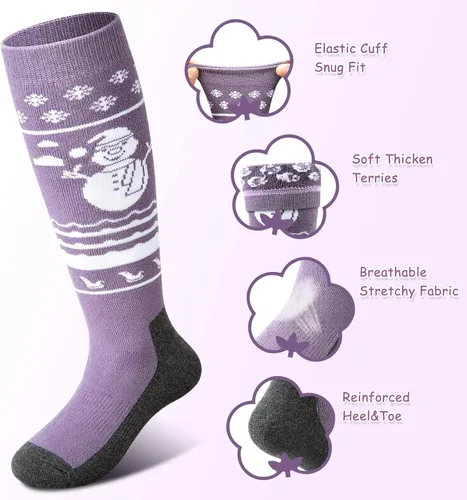 Vista 3 de Kids Ski Socks (2 Pair3 Pair) Thermal Thick OTC Snow Socks for Boys Girls Toddler Skiing Snowboard Skating Winter Sports