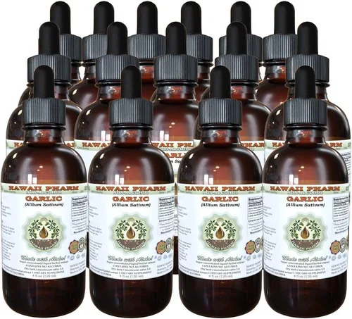 Vista 5 de Extracto líquido sin alcohol de ajo, ajo orgánico (Allium sativum) Polvo seco Glicerita Hawaii Pharm Suplemento herbario natural 32 oz sin filtrar