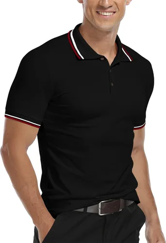 Vista 5 de MLANM Men's Polo Regular-Fit Quick-Dry Golf Striped Short Sleeve Collared T-Shirts