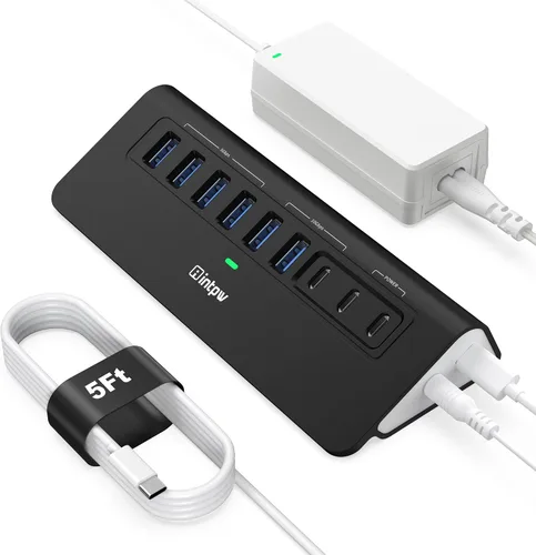 Vista 16 de Concentrador USB alimentado de 10 Gbps, intpw de 9 puertos USB 3.2, concentrador USB C con USB A/USB C 3.2, 4 USB 3.0, 2 puertos de carga PD de 45