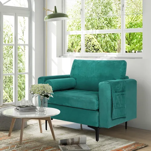 Vista 8 de KOMFOTT Sofá de dos plazas, tapizado para sala de estar, asientos de dos plazas modernos con 2 almohadas de refuerzo, bolsillo para revista, sofá