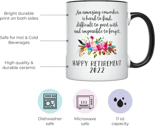 Vista 2 de YouNique Designs Taza de jubilación para mujer 2022, 11 onzas, taza de café de jubilación femenina, taza de jubilación para mujeres, taza de feliz
