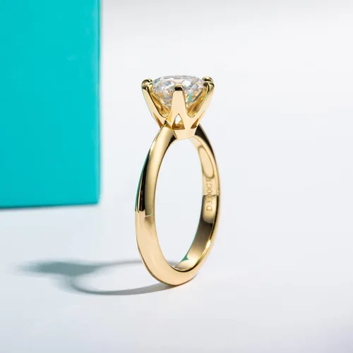 Vista 6 de AnuClub Anillo solitario de moissanita VVS1 de 6 puntas, color D de 6 puntas, plata chapada en oro amarillo grueso, nunca se decolora, regalo