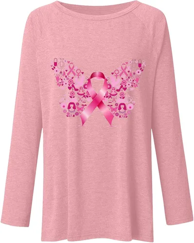 Vista 3 de ZunFeo Breast Cancer Awareness Shirts Women Long Sleeve Crewneck Pink Ribbon Graphic Breast Cancer T-Shirt Loose Fit Pullover