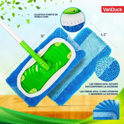 Vista 3 de VanDuck Almohadillas reutilizables para fregona resistentes para mascotas compatibles con Swiffer Sweeper (paquete de 2) – Almohadillas de Azul