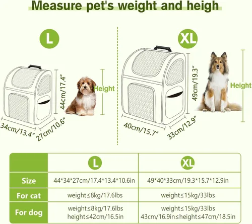 Vista 2 de Pecute - Mochila para mascotas, extensible con malla transpirable para perros pequeños, gatos, mochila para mascotas, para senderismo, viajes