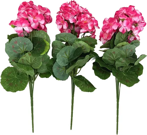 Vista 4 de Arbusto de geranio artificial, begonia, planta de seda falsa para macetas de exteriores, jardín, decoración del hogar (3, rosa)