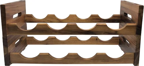 Vista 6 de Kalmar Home Estante apilable de madera de acacia para 4 botellas, 20.25 x 9 x 5 pulgadas