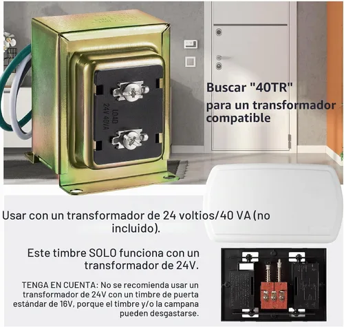 Vista 4 de Newhouse Hardware CHM24V Blanco 24-Voltio Timbre de puerta con cable Timbre eléctrico para hogares Timbres de puerta con cable con melodía