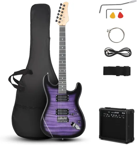 Vista 11 de Ktaxon - Kit de guitarra eléctrica de tamaño completo H-H Pickup con amplificador de 20 W, color negro mate with Bag, Strap, Cable; Deliver Rich