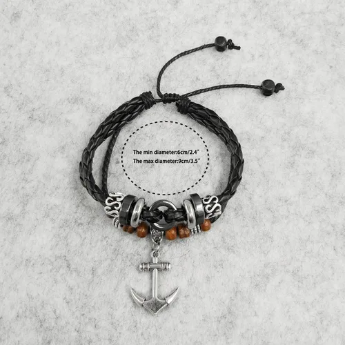 Vista 37 de Suyi brazalete ajustable con varias capas, de cuero tejido trenzado con cruz. Pulsera tipo esclava.