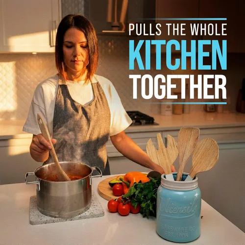 Vista 4 de Comfify Tarro de boca ancha para utensilios, organizador decorativo de utensilios de cocina, apto para lavavajillas, organizador de cocina azul