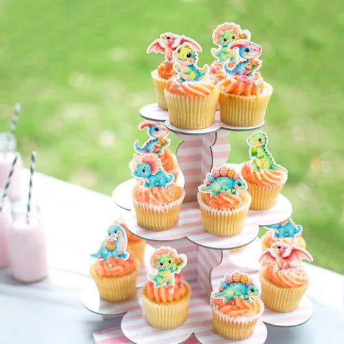 Vista 3 de 40 piezas comestible pastel de dinosaurio para cupcakes, acuarela, dinosaurios, baby shower, cupcakes, decoración de cumpleaños, suministros