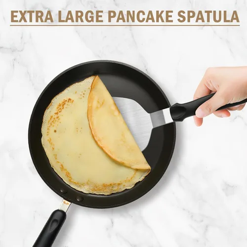 Vista 6 de Juego de 4 espátulas de acero inoxidable, espátula sólida y ranurada con raspador de media luna, utensilios de cocina de metal para cocinar, voltear