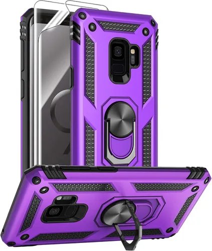 Vista 9 de Androgate Funda para Samsung Galaxy S9 con Protectores de Pantalla HD, Soporte Kickstand con Anillo de Metal de Grado Militar Probado Resistente a