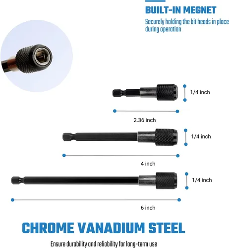 Vista 3 de 6PCS Juego de Adaptador de Extensión de Broca de Liberación Rápida para Destornillador, Soporte de Punta de Destornillador de 2.36" 4" 6" 1/4