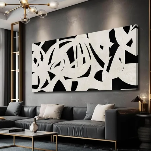 Vista 13 de Arte de pared geométrico de mediados de siglo, decoración moderna en blanco y negro, cuadros para paredes, lienzo fotográfico para sala de estar