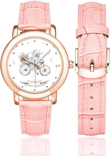 Vista 2 de InterestPrint - Reloj de pulsera con correa de cuero rosa para mujer, color rosa