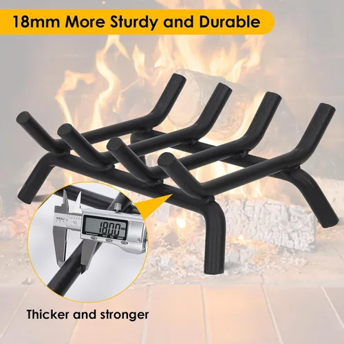 Vista 5 de Rejilla de chimenea de 14 pulgadas resistente – Soporte para troncos de chimenea Rejilla de hierro fundido Estante para estufa de leña Bandeja