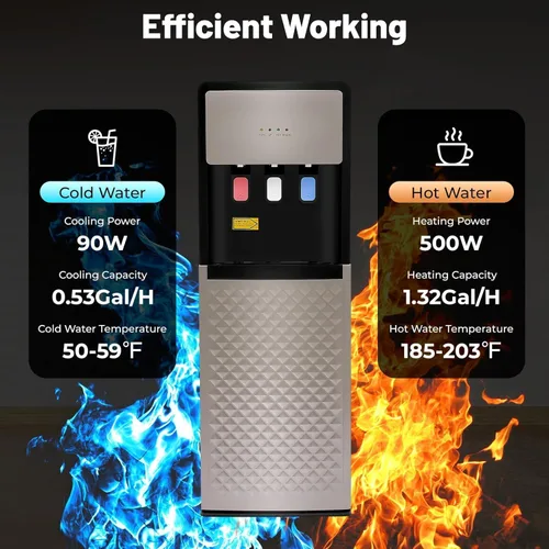 Vista 6 de Dispensador de enfriador de agua, dispensador de agua de carga inferior de 5 galones con frío caliente y temperatura ambiente, calentamiento rápido