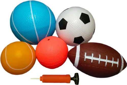 Vista 8 de Juego de pelotas deportivas suaves para niños, varios tamaños de pelota de fútbol, baloncesto, fútbol, pelota de tenis, voleibol con bomba de mano