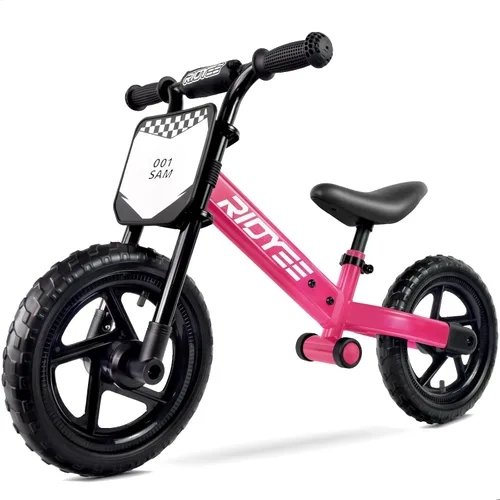 Vista 10 de RIDYEE Bicicleta de equilibrio para niños de 2 a 5 años con ajuste sin herramientas, dirección limitada, reposapiés, placa de nombre personalizada