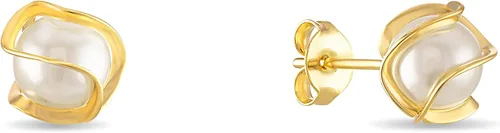 Vista 2 de Barzel Pendientes de botón con perla enjaulada chapados en oro de 18 quilates, 6MM - Hecho en Brasil