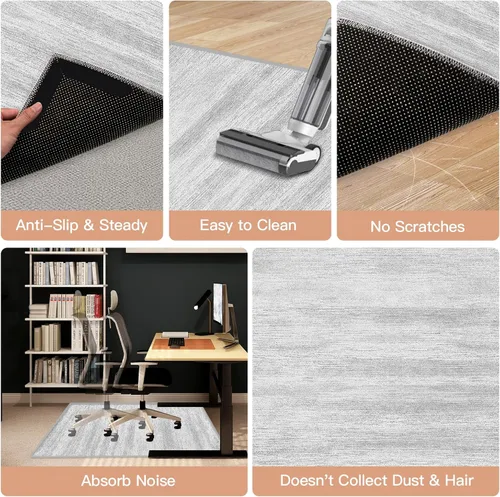 Vista 4 de Tapete para silla de oficina para alfombra y suelo de madera dura, 2.62 libras antideslizante Hi-Q para suelos alfombrados, fácil de limpiar piso