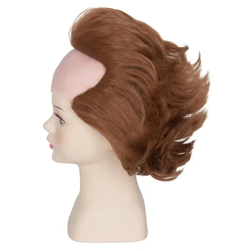 Vista 4 de Miss U Hair - Peluca corta ondulada de caoba para niños, peluca de payaso calvo para niños, pelucas de fiesta de Halloween