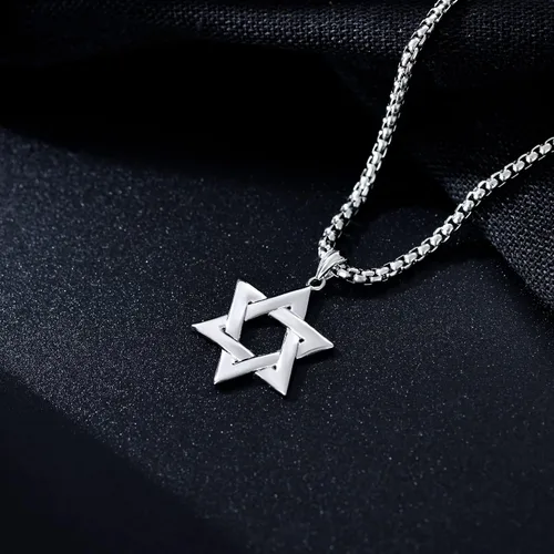 Vista 3 de PDTJMTG Collar judío de plata de ley con estrella de David para hombre