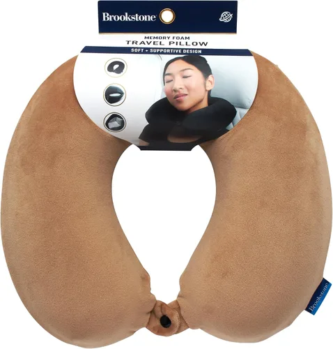 Vista 9 de Brookstone Almohada de viaje para el cuello - Funda de forro polar ligera en forma de U rellenable con espuma viscoelástica para viajes y soporte