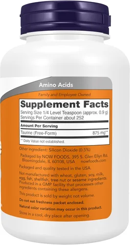 Vista 2 de NOW Foods Suplementos, polvo puro de taurina, salud del sistema nervioso*, aminoácidos, 8 onzas