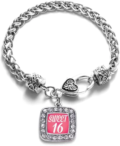 Vista 39 de Pulsera de dijes cuadrados de plata con joyería de circonita cúbica