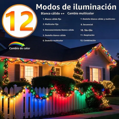 Vista 2 de Joomer Solar Christmas Lights, 2PACK Total 144FT 400LED Color Changing Blanco cálido+multicolor