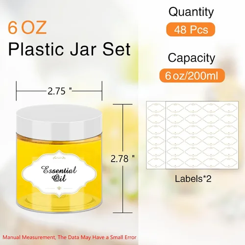 Vista 44 de PeacePeo Tarros de plástico con tapas, recipientes de slime de 4 onzas, 72 frascos de plástico transparente vacíos, recipientes de cosméticos