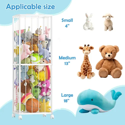 Vista 5 de Fixwal Tubo de metal para almacenamiento de animales de peluche, extra grande, organizador de juguetes para niños, con banda elástica y red