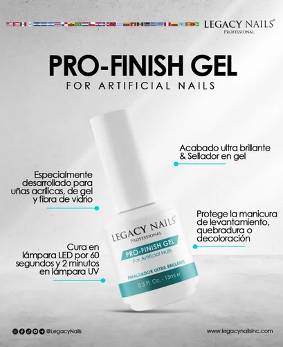 Vista 7 de Legacy Nails Professional PRO FINISH GEL 0.5 oz – Sellador de uñas acrílico de alto brillo para un brillo duradero – Fórmula de secado rápido