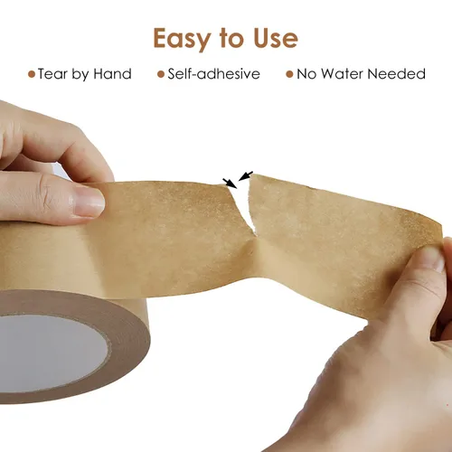 Vista 8 de TooCust Cinta de papel marrón para escribir de 2 pulgadas x 55 yardas, superficie no recubierta, no necesita agua, se puede rasgar a mano, cinta
