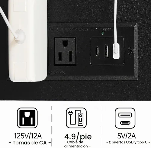 Vista 8 de Vagusicc Mesa auxiliar en forma de C con estación de carga, mesa auxiliar pequeña para sofá, mesa auxiliar de aperitivos con puertos USB y salidas