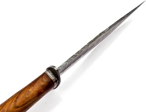 Vista 6 de Nooraki BK-348 Cuchillo Bowie hecho a mano de acero de Damasco con funda de cuero, cuchillo multiusos, mango de palisandro con protector de damasco