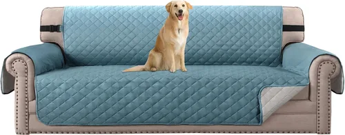 Vista 65 de H.VERSAILTEX Funda de sofá resistente al agua para sofá de 3 cojines, reversible, protector de muebles acolchado con correa elástica, funda de sofá