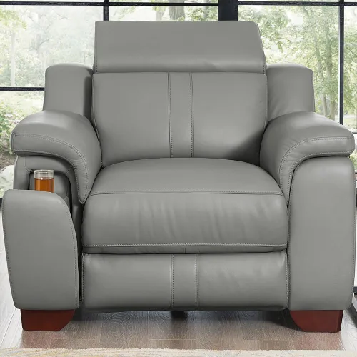 Vista 2 de Hydeline Cara Power - Reposacabezas de cuero de grano superior con soporte para tazas, espuma viscoelástica, bobinas de bolsillo y panel de control