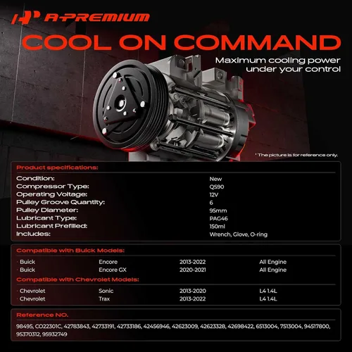 Vista 2 de A-Premium Compresor de aire acondicionado con embrague compatible con Buick Encore 2013-2022, Encore GX 2020-2021 y Chevrolet Sonic 2013-2020 1.4L