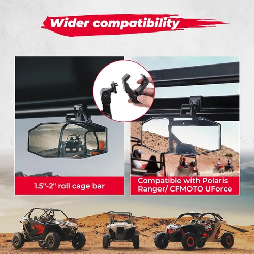 Vista 5 de KEMIMOTO Espejo Central UTV, Abrazadera de Aluminio Ajustable Espejo Retrovisor UTV se Ajusta a Jaula Antivuelco de 1.5"-2" y Compatible con Polaris