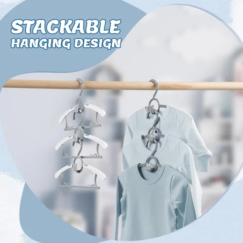 Vista 3 de PIGLOG Perchas para niños, paquete de 40 perchas para bebés, perchas de plástico apilables antideslizantes para ropa de bebé, de 11 a 14 pulgadas