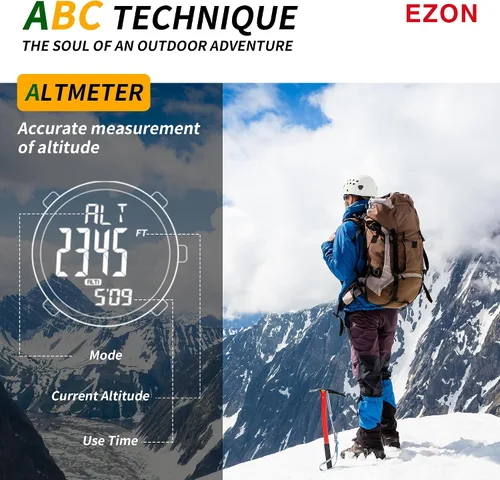Vista 3 de EZON H001 Military Digital Watch for Men, Tactical Outdoor Adventure Watch with Altimeter, Barometer, Compass, Thermometer, SunriseSunset, Timer